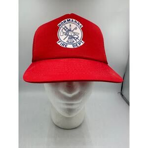 VTG Normanna Fire Department Truckers Hat Cap Red Snapback Mesh Foam YoungAn